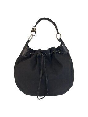 Gucci Black Nylon Leather Hobo Shoulder Bag